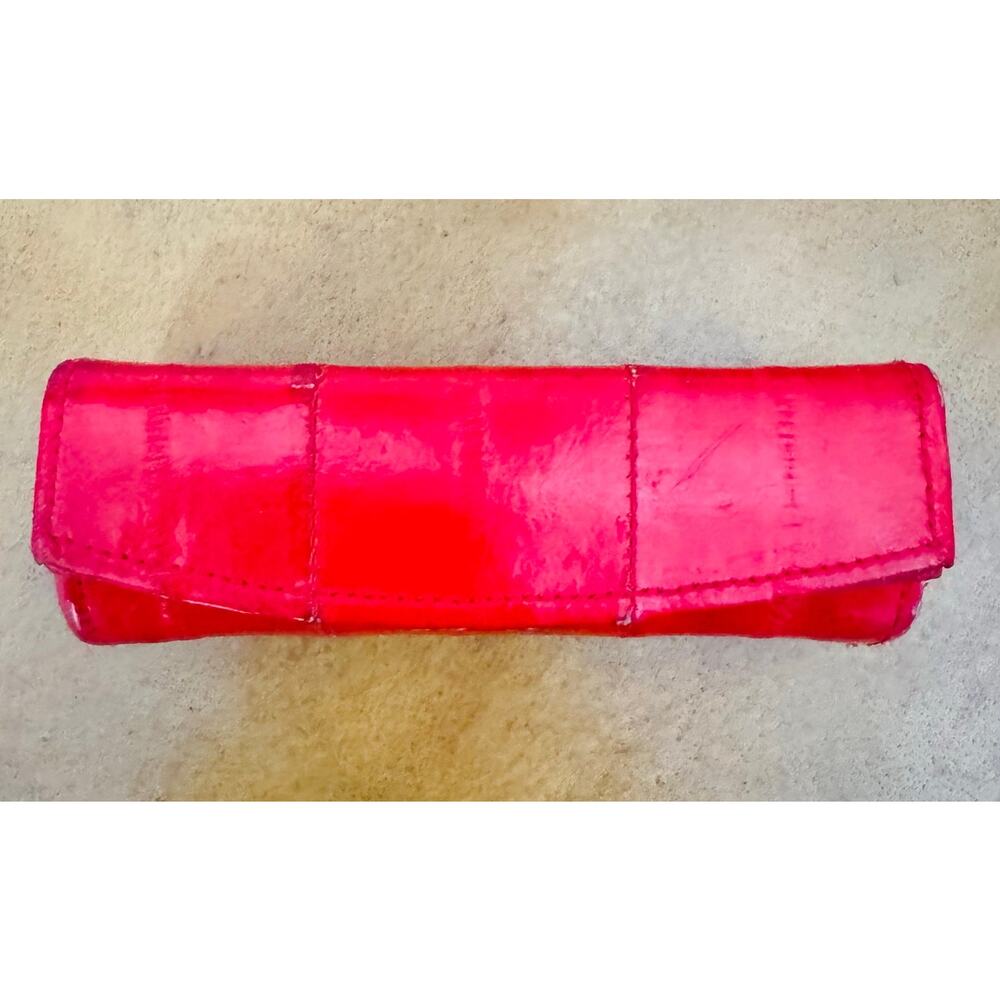 Genuine Eel Skin Eelskin Womens Red Leather Lipstick Holder Mini Mirror Case